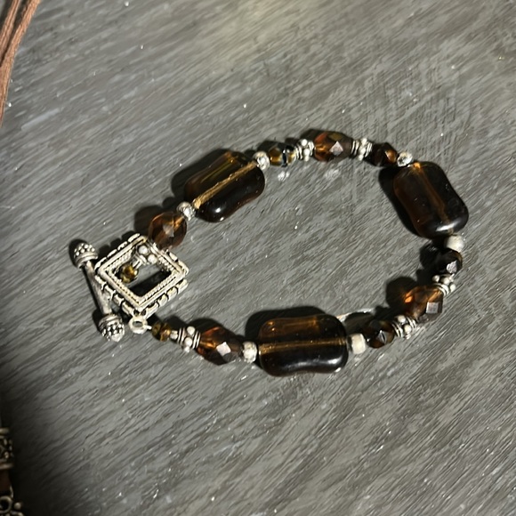 Vintage 90’s Y2K jewelry set brown, necklace and toggle bracelet - Picture 5 of 7